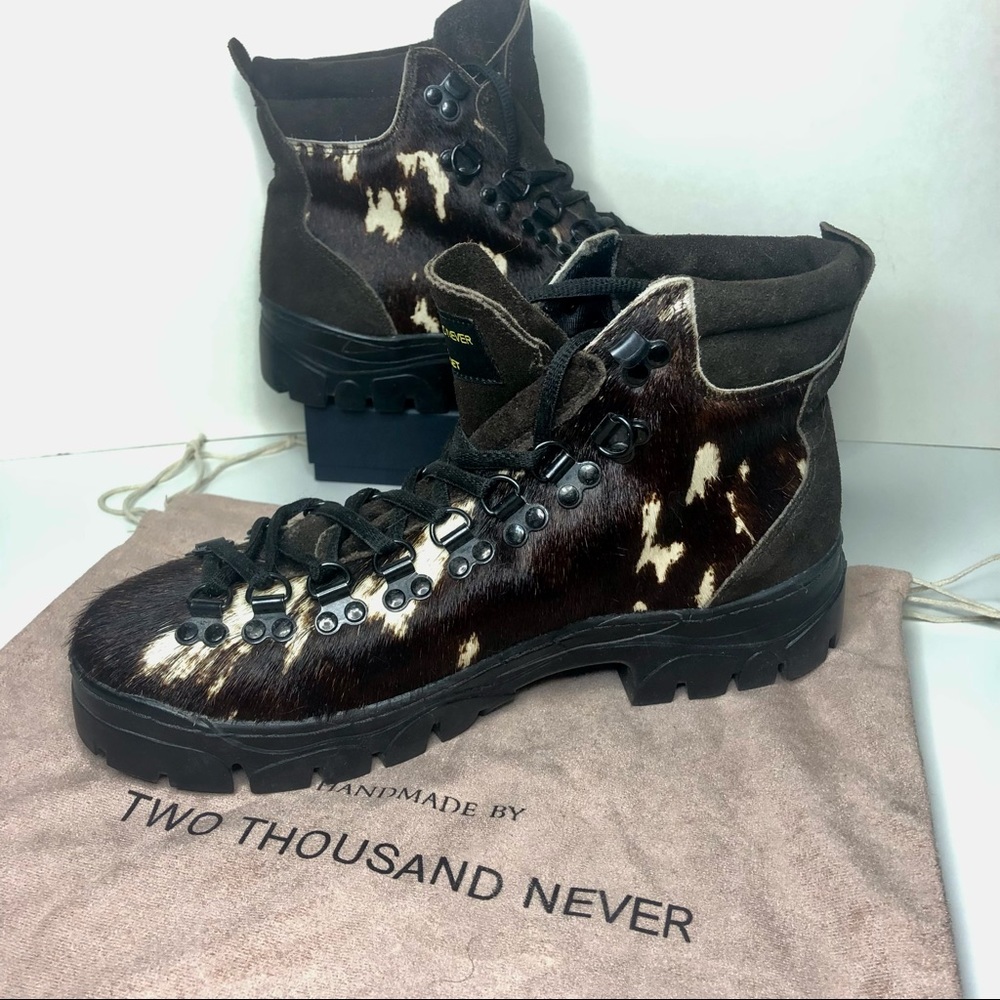 Handmade by TWO THOUSAND NEVER men’s size 10 or women’s size 12 hiking boots.